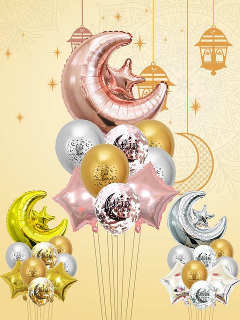 9er Set Eid al-Fitr Luftballons mit Stern und Mond in Gold für Ramadan und Eid Mubarak Dekorationen - Bild 1