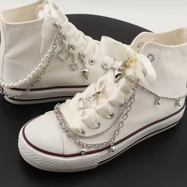 SMATLELF Schuh Kette Charms, Edelstahl, Perle, Silber, Unisex - Bild 1