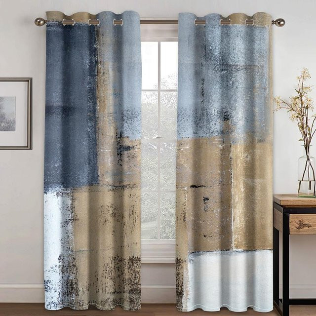 Yiran Furniture Vorhangset mit 3D-Abstrakt-Design und geometrischer Schattierung, 2er-Set, Blau, Polyester, B: 100 cm, H: 180 cm - Bild 1