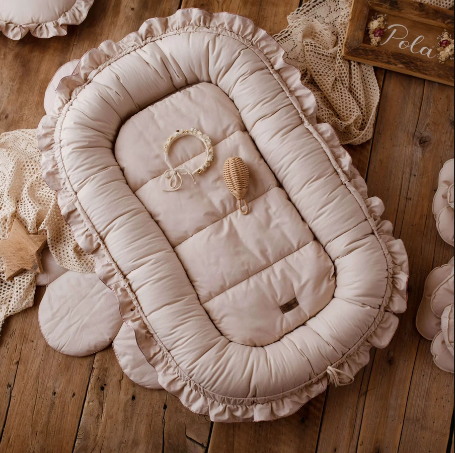 Tragbare Babykrippe aus Baumwolle mit Spitze in Beige für Neugeborene - Bild 2