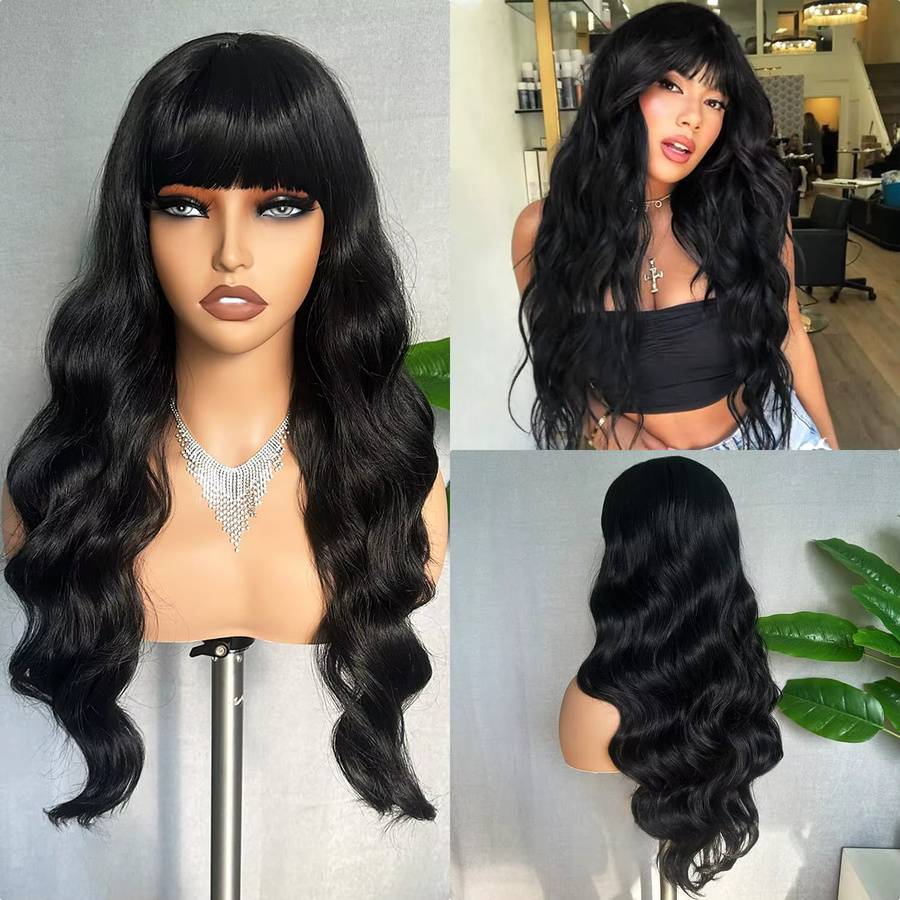 Dula A Hair Perücke, Echthaar, gewellt, mit Pony, Schwarz, 81,3 cm, Damen - Bild 3