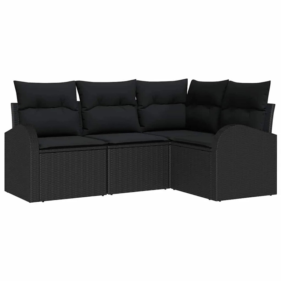 vidaXL Garten-Sofa-Set aus Poly-Rattan in Schwarz mit Kissen, 4-teiliges L-Shape Lounge-Set mit UV-beständigen Polstern - Bild 2