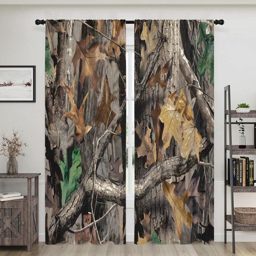 2er-Set halbverdunkelnde Vorhänge mit Blätterzweige-Tarnmuster in Waldgrün und Multicolour, B: 150 cm, H: 166 cm - Bild 3