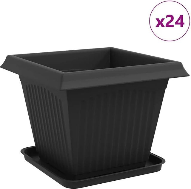 vidaXL Blumentöpfe aus Kunststoff, 24 Stück, Schwarz, B/T/H: 38 x 38 x 30 cm - Bild 1