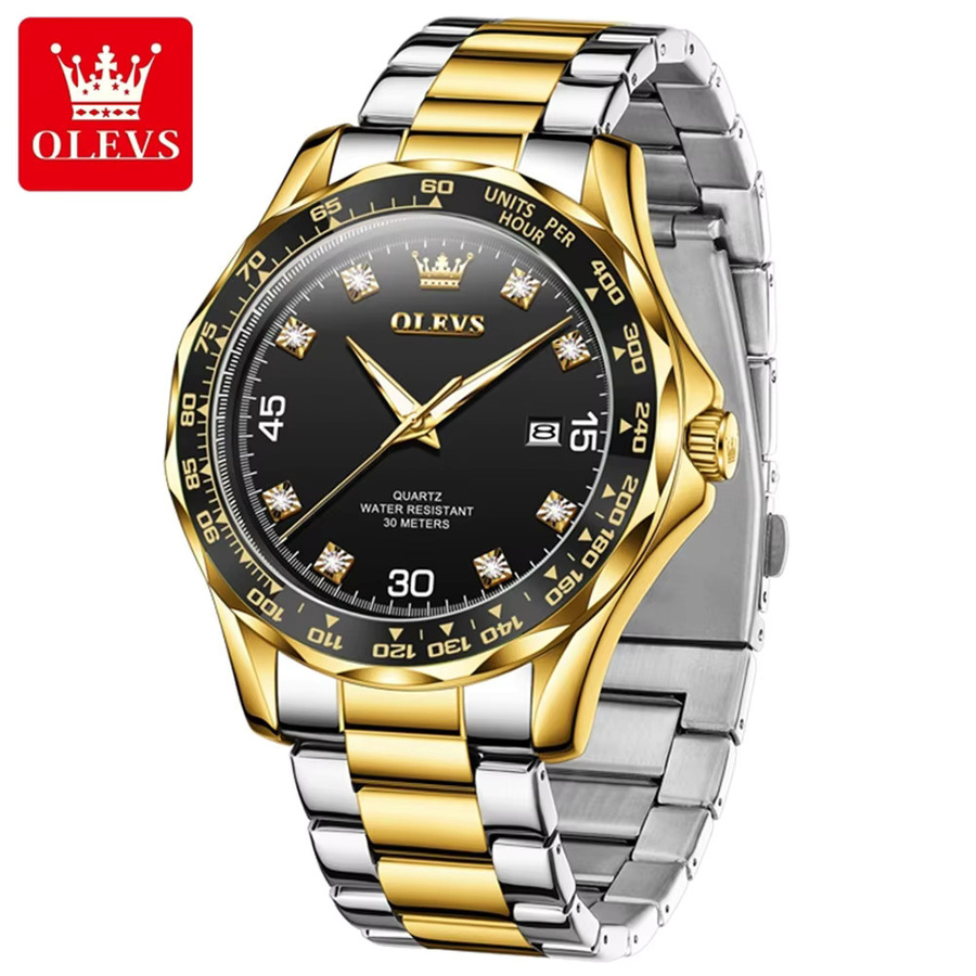 OLEVS Armbanduhr Quarz, Edelstahl, Diamant, Schwarz, Herren - Bild 2