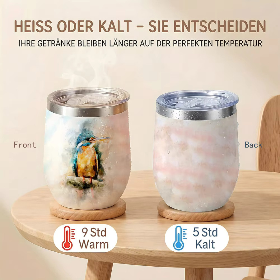 Kingfisher Aquarell Vakuumflasche Doppelwandiger Reisebecher für Heiß- und Kaltgetränke, Weiß/Mehrfarbig, 355 ml - Bild 1