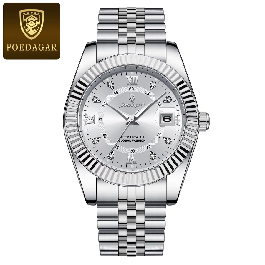 POEDAGAR Armbanduhr Quarz, Edelstahl, Schwarz, Herren, Datum - Bild 7