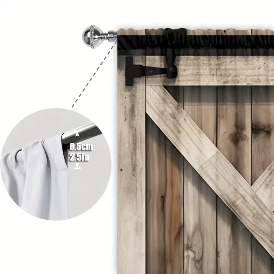 2er-Set VOZMIO Vorhänge mit Holztür-Print in Braun für Wohnzimmer, Schlafzimmer und Büro, Rod Pocket Design - Bild 4