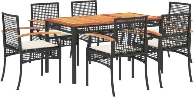 vidaXL 7-teilige Garten-Essgruppe aus Poly-Rattan und Akazienholz in Schwarz mit Kissen - Bild 1