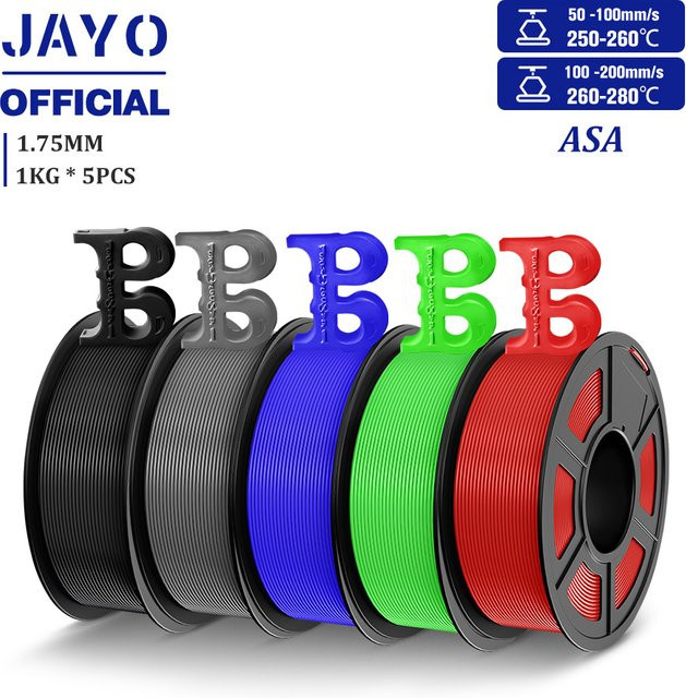 JAYO ASA Filament Set in Rot, 5 Rollen à 1 kg, 1,75 mm für FDM-3D-Drucker, UV- und hitzebeständig - Bild 1