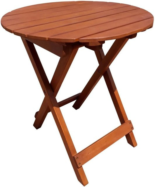 DELUKE Gartentisch TUCSON Rund aus Eukalyptus Natur, Klappbarer Outdoor Esstisch Wetterfest, B/T/H: 45 x 45 x 50 cm - Bild 1