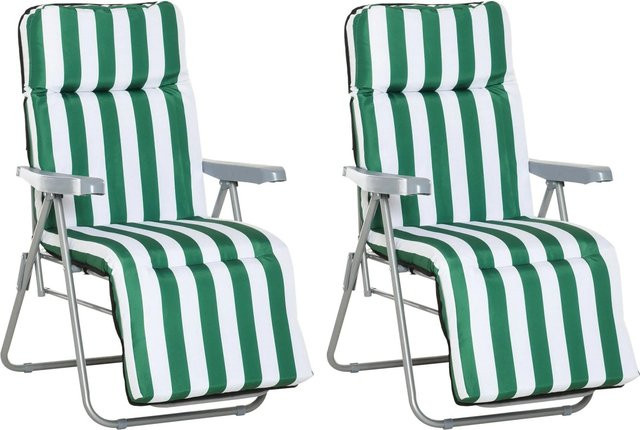 Outsunny Gartenliegen-Set aus Stahl mit Polsterung, 2-teilig, Grün-Weiß, B/H/T: 75 x 102 x 60 cm - Bild 3