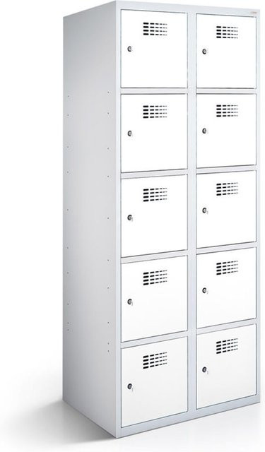 rotstahl Fächerschrank mit 10 Fächern aus Stahlblech in Weiß, B/T/H: 60 x 50 x 180 cm - Bild 1