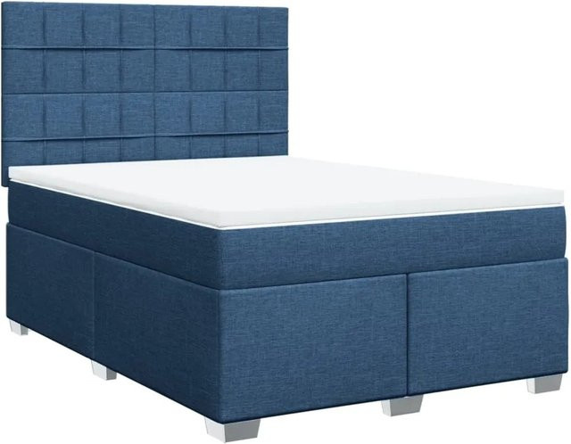 vidaXL Boxspringbett Hybrid mit Matratze und Schubladen, Blau/Weiß, B/T/H: 160 x 200 x 43,6 cm - Bild 1