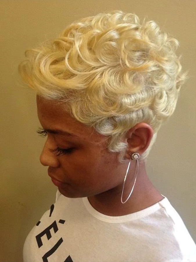 OYM HAIR Afro Rose Perücke, Pixie-Schnitt, brasilianisches Echthaar, kurz, lockig mit Pony - Bild 6