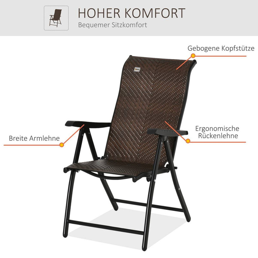 Outsunny Klappstuhl aus Polyrattan und Stahl in Braun und Schwarz mit Armlehnen, B/T/H: 71 x 58 x 111 cm - Bild 4