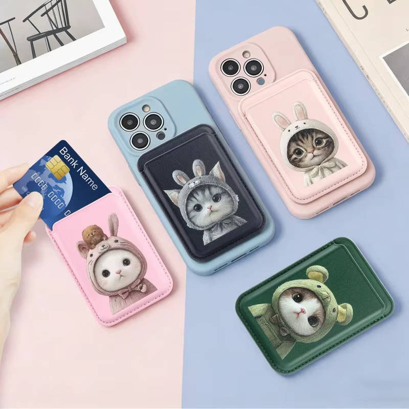 VYOPBC Leder-Geldbörse mit Cartoon-Muster und Magnetverschluss als MagSafe Kartenhalter für iPhone 16 17 Pro Max und Samsung S26 Ultra in Pink Multicolour - Bild 2