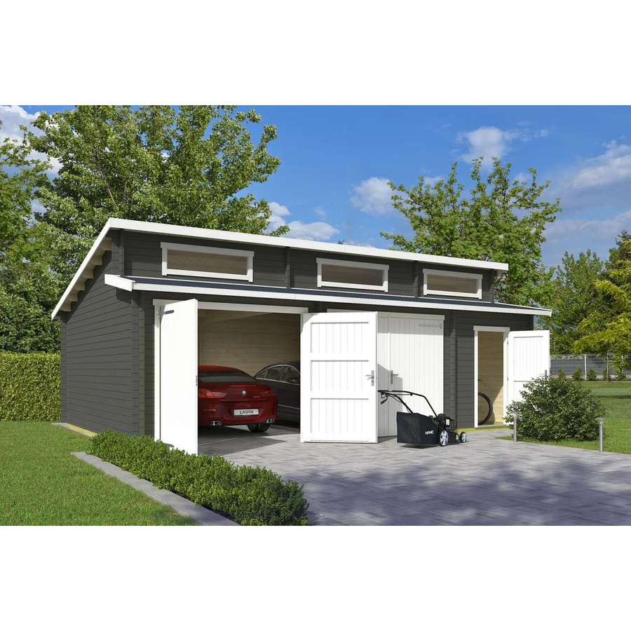Blockgarage Lasita Maja Hawaii mit Holztoren in Grau-Grün, B/T: 820 x 579,6 cm - Bild 3