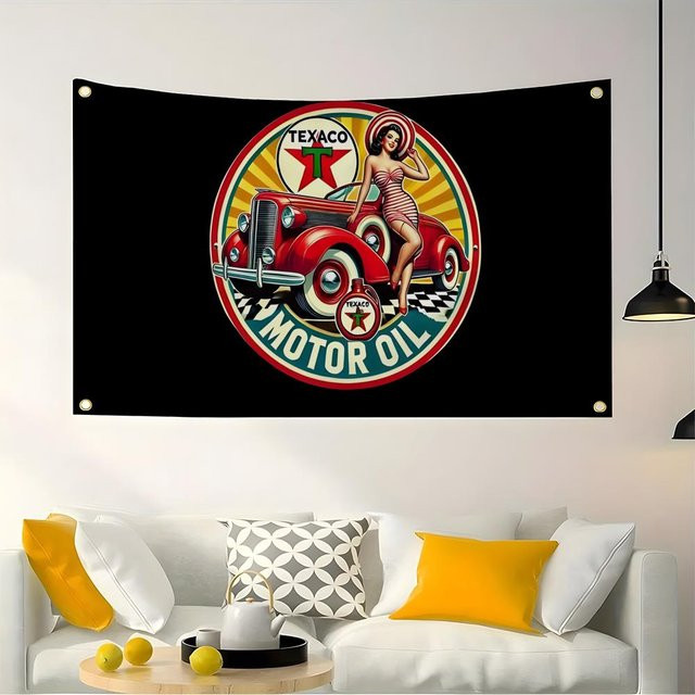 Dekorative T-Texaco Flagge in Weiß und Multicolour für Wand und Garten im Retro-Design - Bild 1