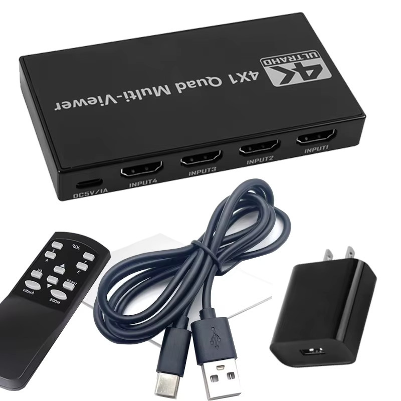 HDmatters 4K UHD HDMI Multiviewer Quad Multi-Viewer mit Seamless Switcher Hub in Schwarz - Bild 7