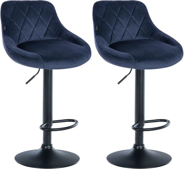 DELUKE 2er Set Barhocker FALON aus Samt in Blau mit Lehne und 360 Grad Drehbarkeit, B/T/H: 46 x 49 x 83 cm - Bild 1