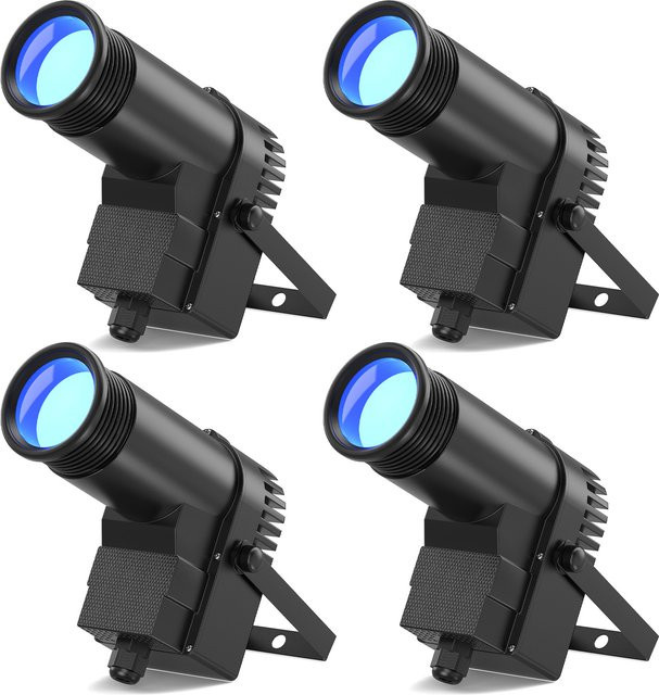 U'King 4er-Set RGBW LED Pinspot-Licht 30W mit DMX512 für DJ, Disco und Spiegelkugel, Schwarz - Bild 1