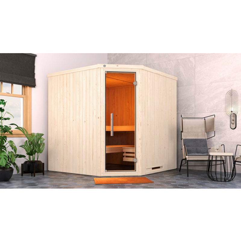 WEKA Ecksauna Varberg 3 für 8 Personen inklusive 9 kW Ofen mit integrierter Steuerung in Braun - Bild 2