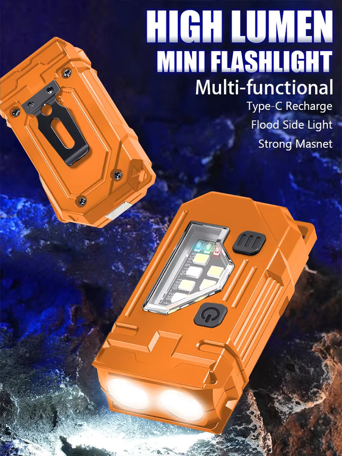 Heinast Mini-Schlüsselanhänger LED-Taschenlampe, wiederaufladbare EDC-Taschenlampe mit Magnet und Stiftclip in Orange - Bild 7