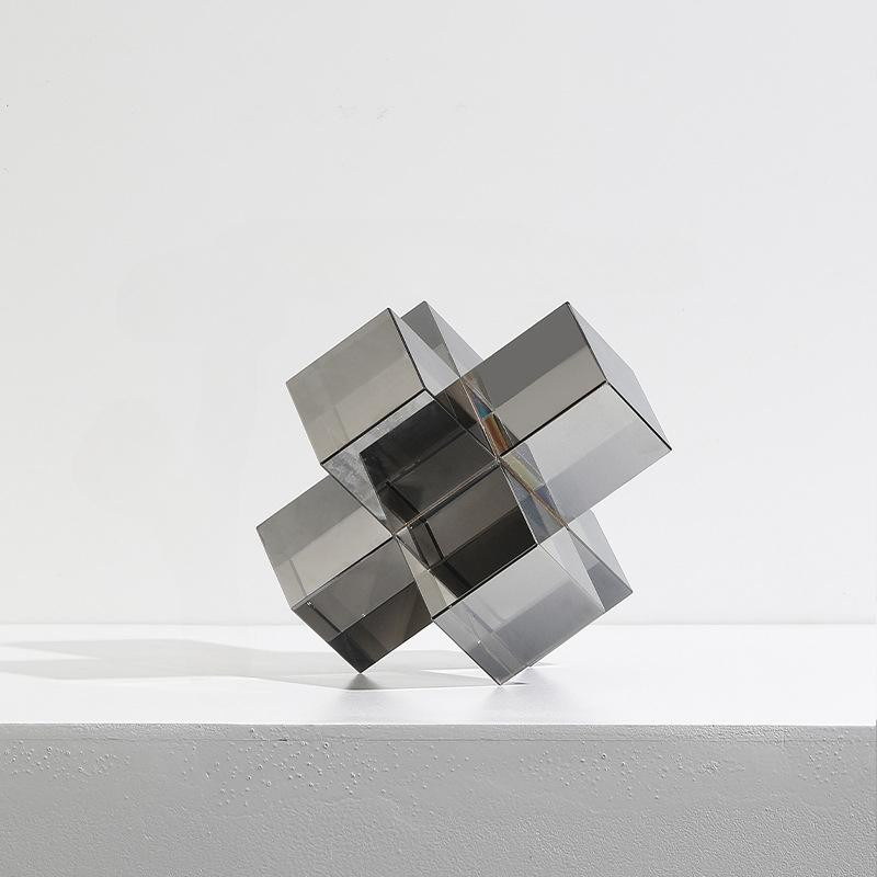 Rubik's Cube Geometrische Glas-Deko in Smoke Grey, minimalistisches dreidimensionales Ornament für Wohnzimmer und Büro, B/T/H: 15 x 15 x 15 cm - Bild 1