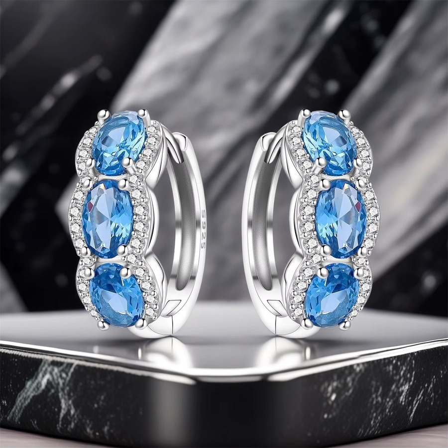 Orstarry Creolen, 925 Silber, blauer Zirkon, Damen - Bild 4
