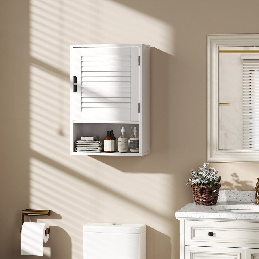 HOMCOM Badezimmerschrank Hängeschrank mit Soft-Close-Tür und verstellbaren Ablagen, Weiß, B/T/H: 40 x 20 x 60 cm - Bild 1