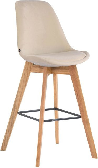 DELUKE GIKAR Barhocker aus Samt in Creme, moderner Barstuhl mit Lehne für Küche und Wohnzimmer, B/T/H: 48 x 56 x 112 cm - Bild 1
