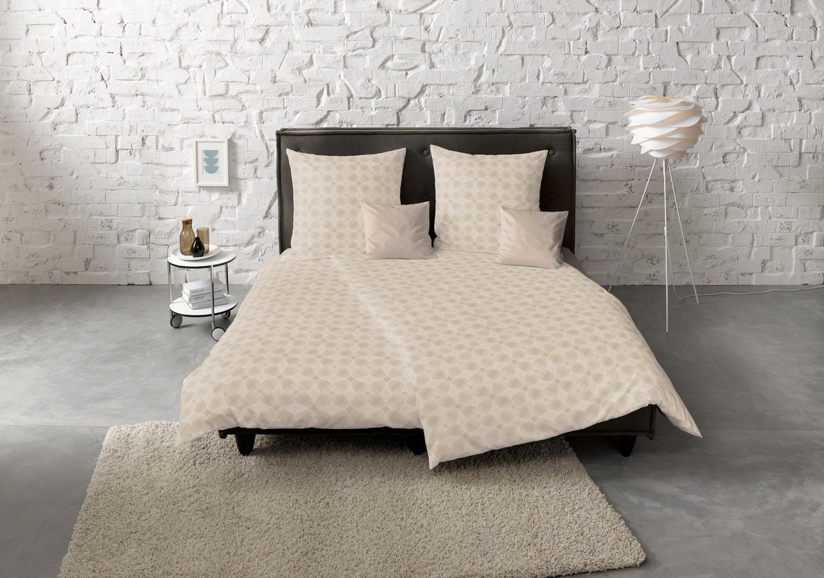 Fleuresse Jacquard Bettwäsche Set mit Bettbezug und Kissen in Beige mit floralem Blumenmuster, B/H: 155 x 220 cm und 80 x 80 cm - Bild 1
