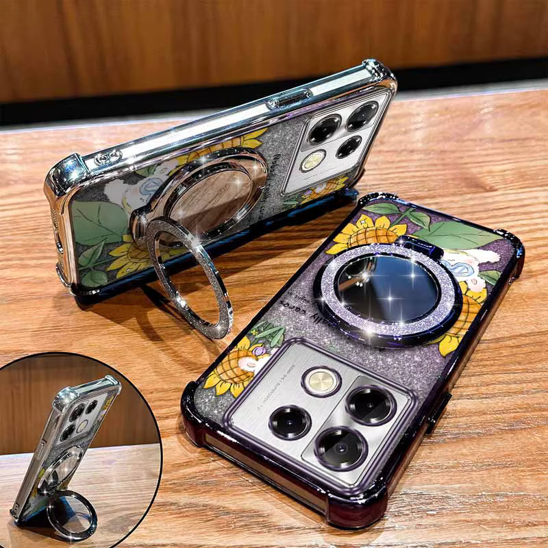Infinix Note 40 Pro Happy Rabbit Handyhülle mit Plating Ständer und Lanyard in Schwarz und Multicolour - Bild 3