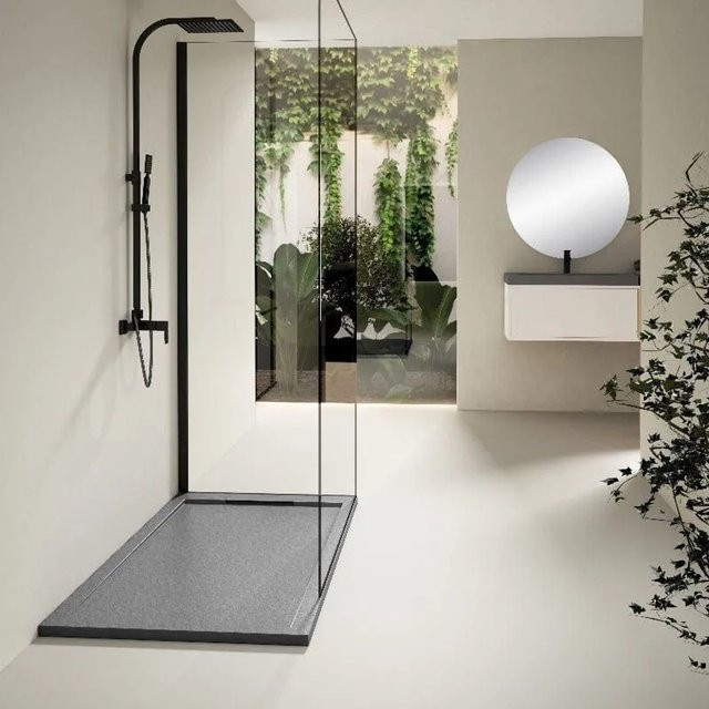 Mirlo Duschwanne Extra Flach Lux aus Mineralguss in Anthrazit, B: 180 cm, T: 70 cm - Bild 1