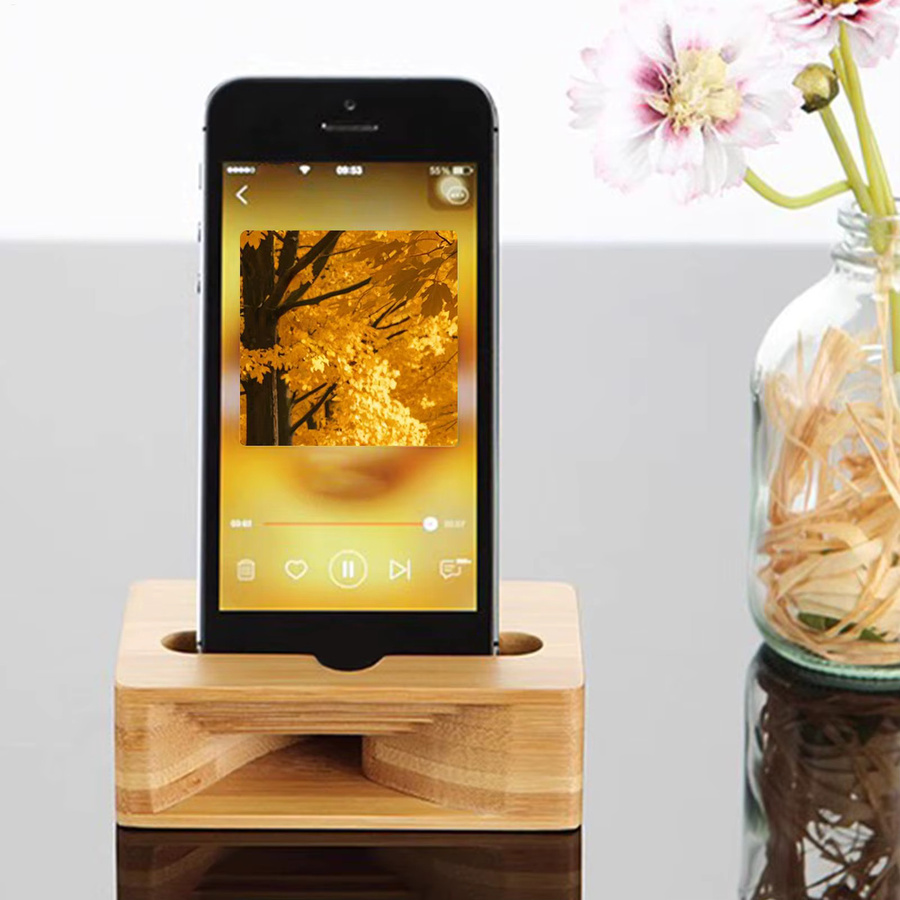 Holz Telefon Lautsprecher Verstärker Desktop Natürlicher Handy Ständer und Musik Audio Player in Braun - Bild 3