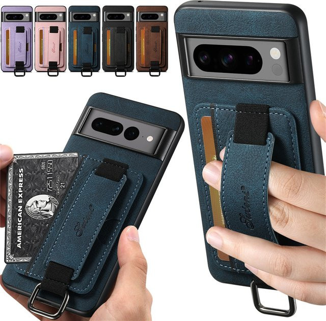 Luxuriöse Business Leder-Handgelenkschlaufe mit Kartenhalter für Google Pixel 9, 10, Pro, 8, 7, 6 und 8A, 7A, 6A in Blau und Lila - Bild 1