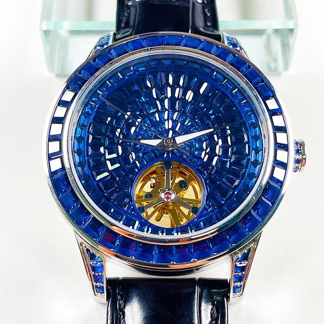PINDU Armbanduhr, mechanisch, Edelstahl, Leder, Diamant, Herren, Schwarz - Bild 1