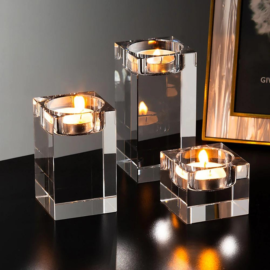 Kristallglas Kerzenhalter von Yiran Furniture in Transparent für Tischdekorationen bei Hochzeiten und Abendessen im modernen nordischen Stil - Bild 3