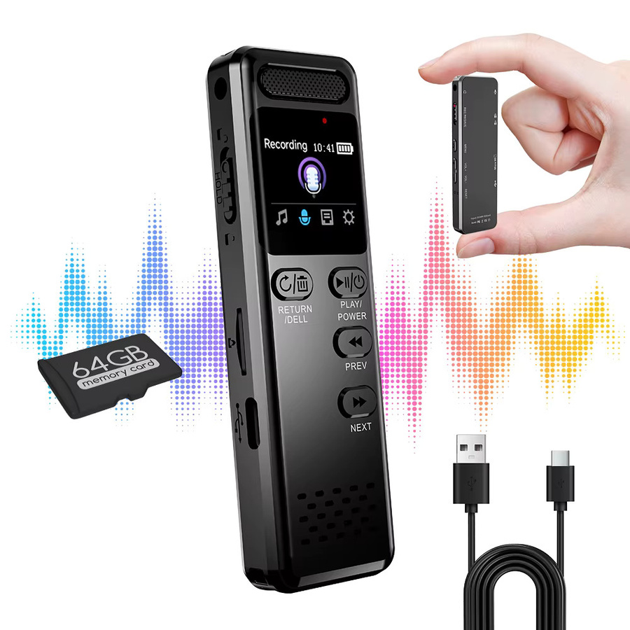 Vandlion V75 Diktiergerät in Schwarz mit 1,0-Zoll-Bildschirm, Rauschunterdrückung und USB-C Anschluss für Langzeitaufzeichnungen - Bild 3