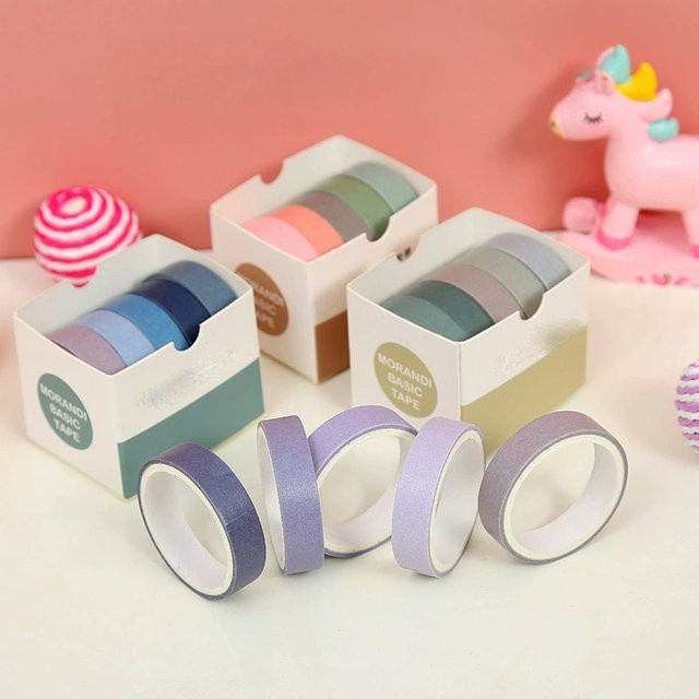 5 Rollen Washi Tape Set in Multicolour als dekoratives Masking Tape für Scrapbook, Basteln und Bürobedarf - Bild 1
