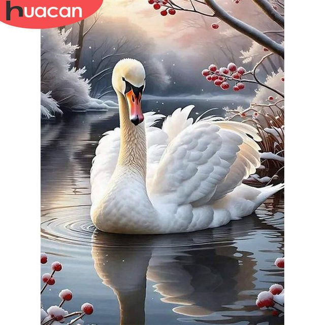 Huacan 5D Diamantgemälde zum Selbermachen Schwan im Winter als Mosaik-Heimdekoration - Bild 1