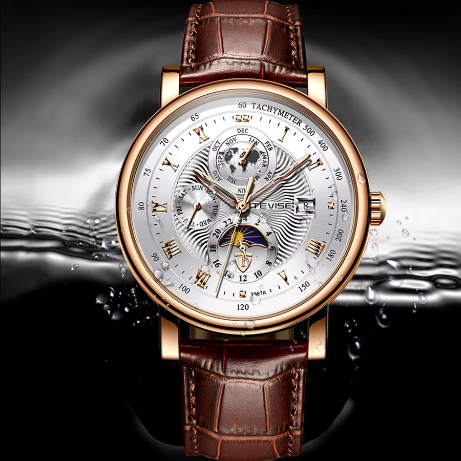 LIGE Chronograph, Quarz, Leder, Edelstahl, Datum, Herren - Bild 4