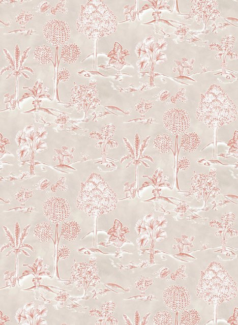 Osborne & Little Tapete Karuna Toile de Jouy in Taupe und Terracotta aus Vlies - Bild 1