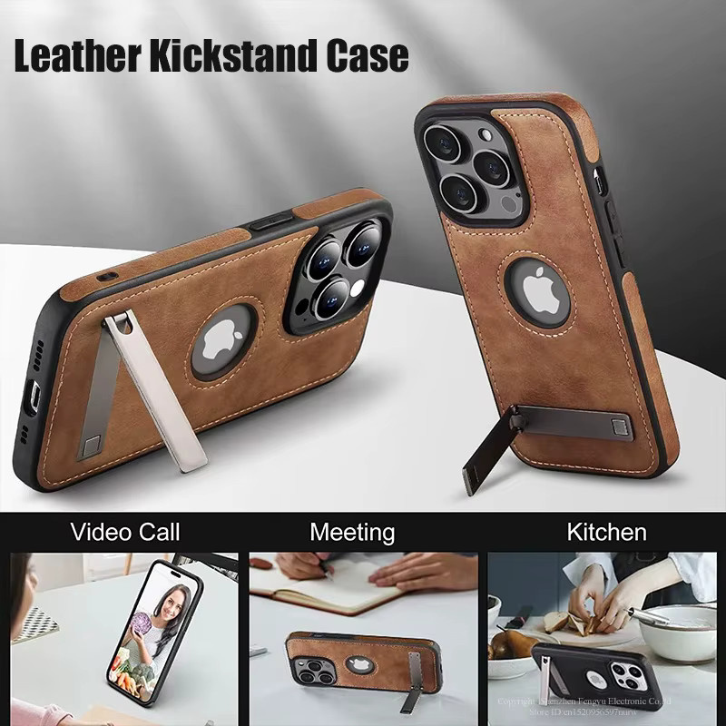 UYUXIO PU-Leder-Handyhülle mit integriertem Ständer für iPhone 11 bis iPhone 17 Pro Max in Braun - Bild 2