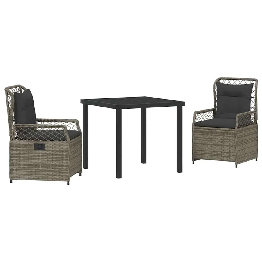 vidaXL Garten Essgruppe aus Poly-Rattan in Grau, 3-teilig mit quadratischem Tisch und Stühlen - Bild 2