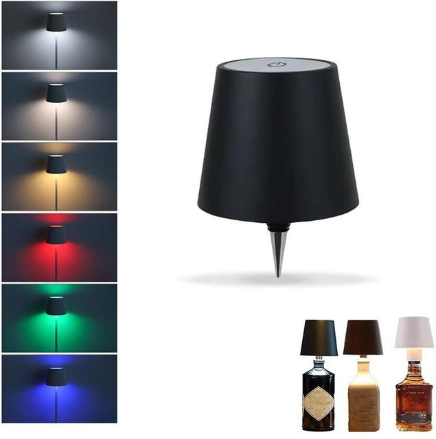 YJMP Super Lighting Kabellose LED-Weinflaschenlampe in Schwarz mit Touch-Steuerung, stufenlosem Dimmen und 3 Lichtfarben als tragbare Tischlampe - Bild 1