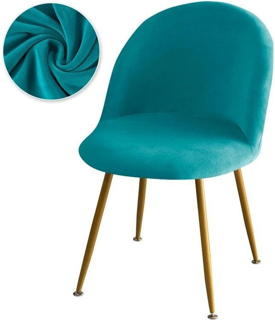 BC-Warm Home Esszimmerstuhlbezug aus Samt in Blau, elastischer Stretch-Schonbezug für Stühle mit niedriger Rückenlehne - Bild 1