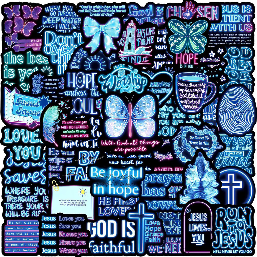 Rspctou Cartoon Neon Inspirierende Bibel-Phrasen Aufkleber, Graffiti-Sticker, multicolour - Bild 2
