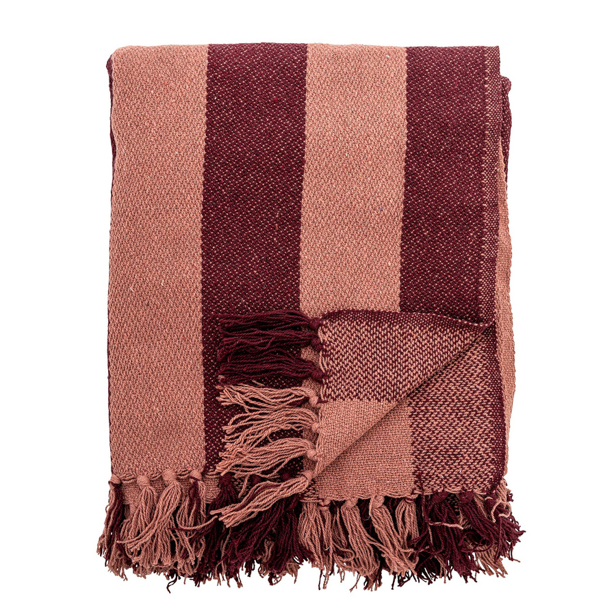 Bloomingville Plaid aus recycelter Baumwolle in Rot Frello, gestreift und gewebt mit Fransen, B/B: 130 x 160 cm - Bild 1